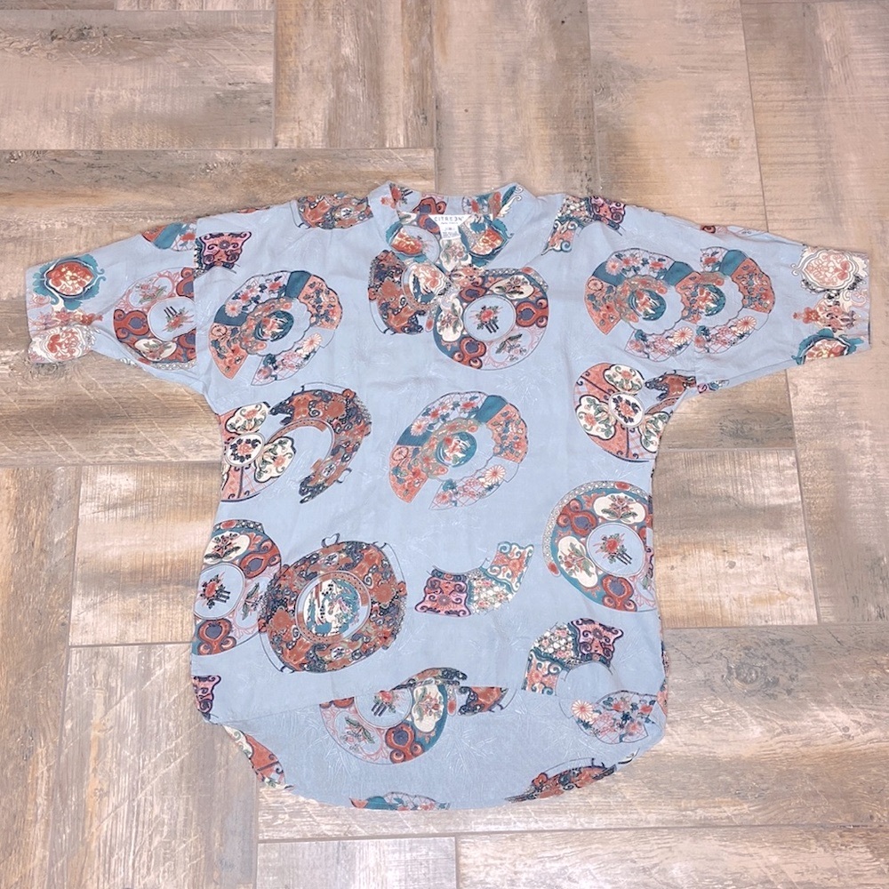 Citron Boho Asian-Style Silk Tunic Hi-Low Blouse